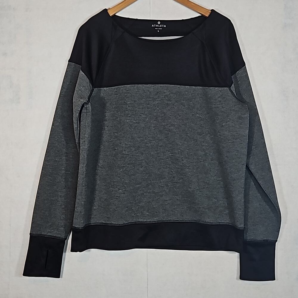 Athleta Fuse Colorblock Scuba Neoprene Pullover Sweatshirt - Grey & Black - L